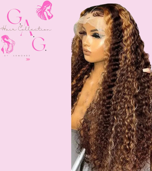 13x4 4/27 (Highlighted) Deep Wave Cambodian Full Frontal Transparent Lace Raw Wig